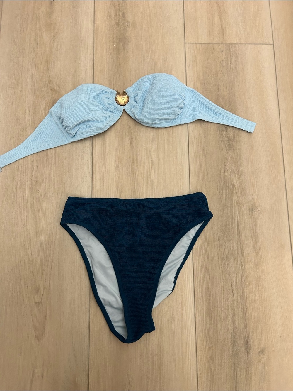 Cupshe Light Blue and Dark Teal Two-Piece Bikini with Gold Accent